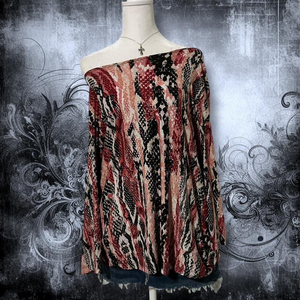 pink, black & beige textured snake print off shoulder whimsy glam top